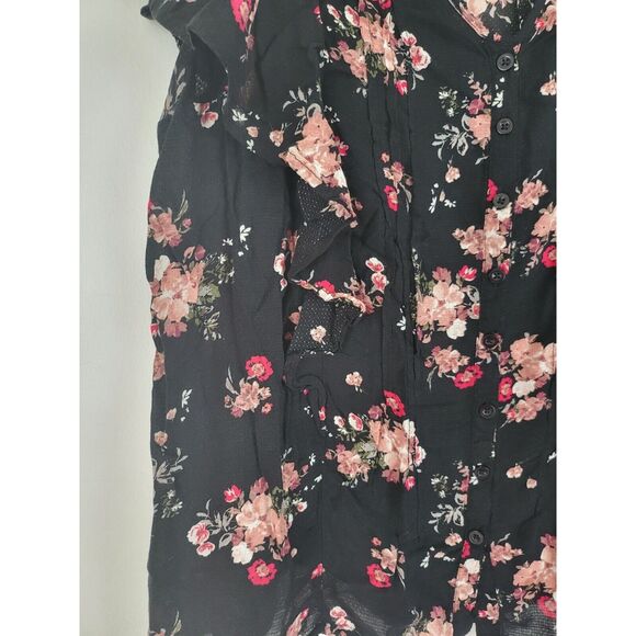 Torrid Blouse 2X Womens Plus Size Black Floral Cap Sleeve Button Front V Neck - Picture 6 of 9